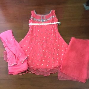 Indian dress chiffon pastel pink salwar suit ruffle hem wedding Diwali
